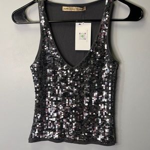 Miss Me, Vintage Sequins Top, Grey